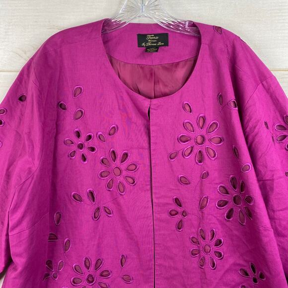 Trenz by Theresa Renz Linen Jacket Womens 3X Pink Cut Out Open Front Lined Vtg - Picture 8 of 8